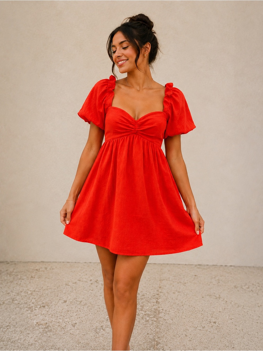 English Factory Red Puff Sleeve Empire Waist Party Dress S